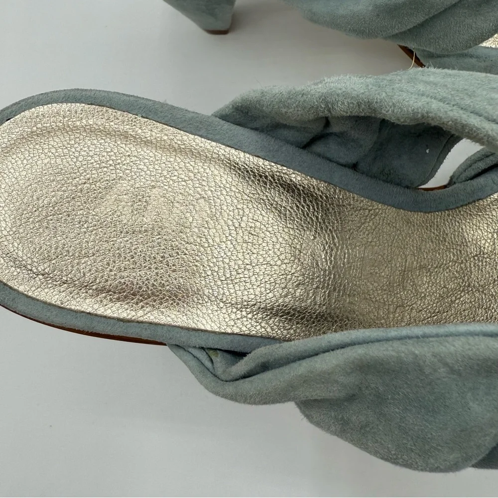 Ann Klein Collection Blue Suede Knot Mules Elegant Slip On Open Toes Sandals - Picture 5 of 12